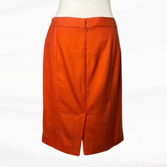 J. Crew Burnt Orange, Herringbone, Midi, Wool Skirt w/ Decorative Buttons, Sz 4 - Picture 3 of 11
